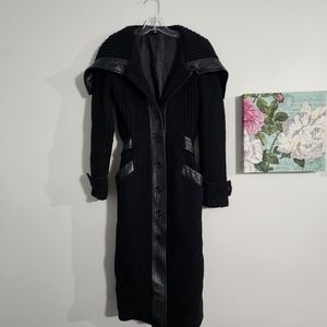 EDUN Long black wool goth trench coat, size S